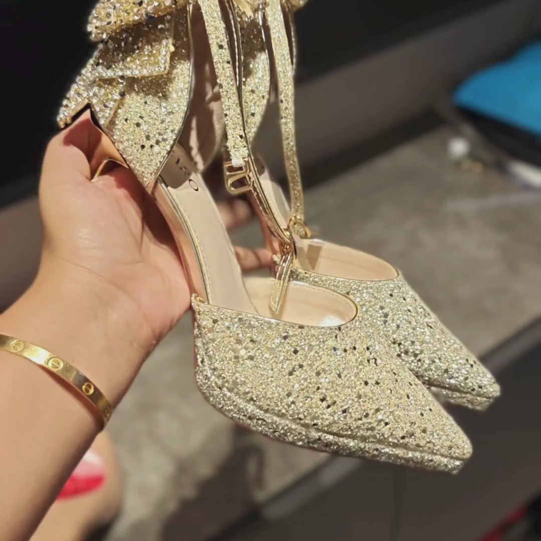 Zeenat Glow - Gold Shimmer Bridal heel | Ozzaro